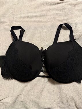 Cacique - Lane Bryant Black Lace Trim Strappy Front Boost Balconette Bra 42DDD
